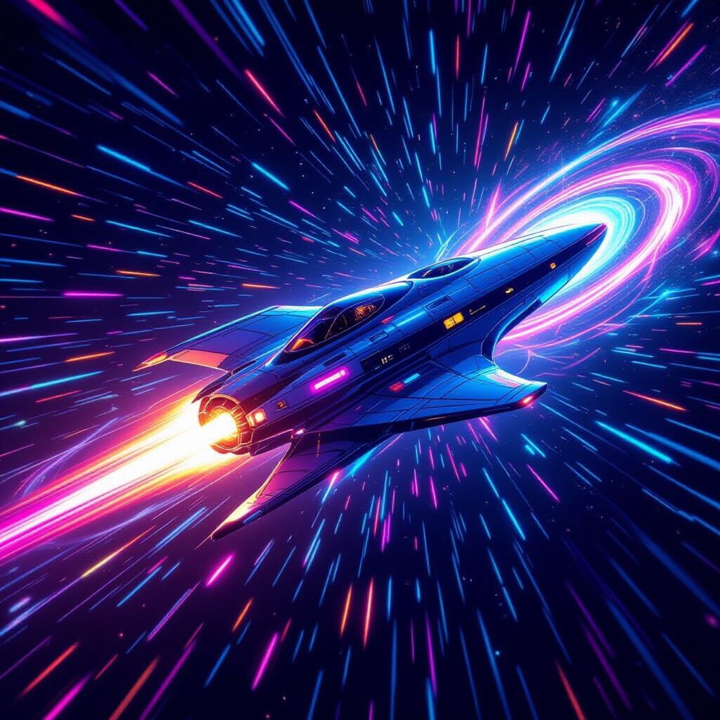 Psychedelic Laser Spaceship Art in Syd Mead Style