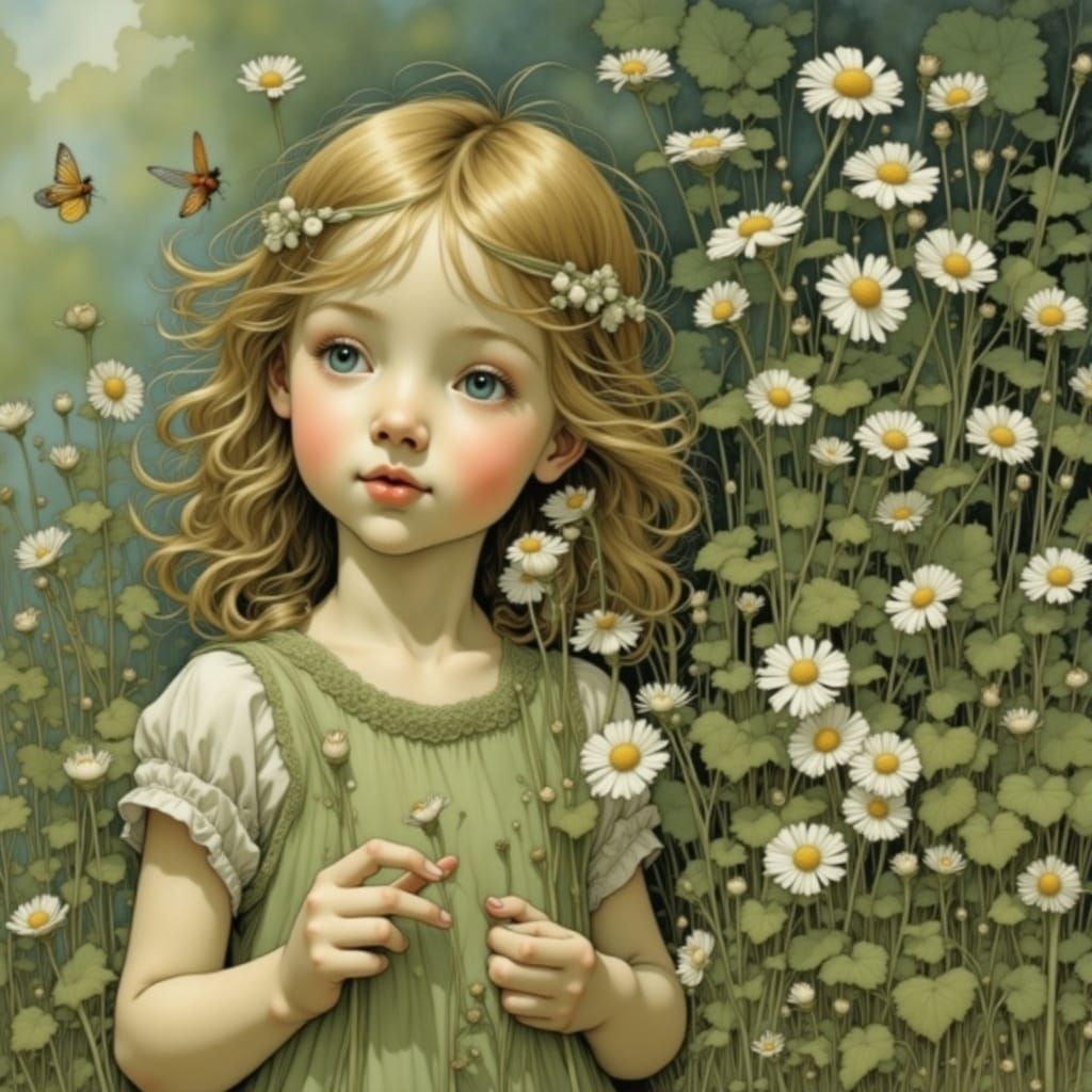 Whimsical Flower Girl in a Dreamlike World