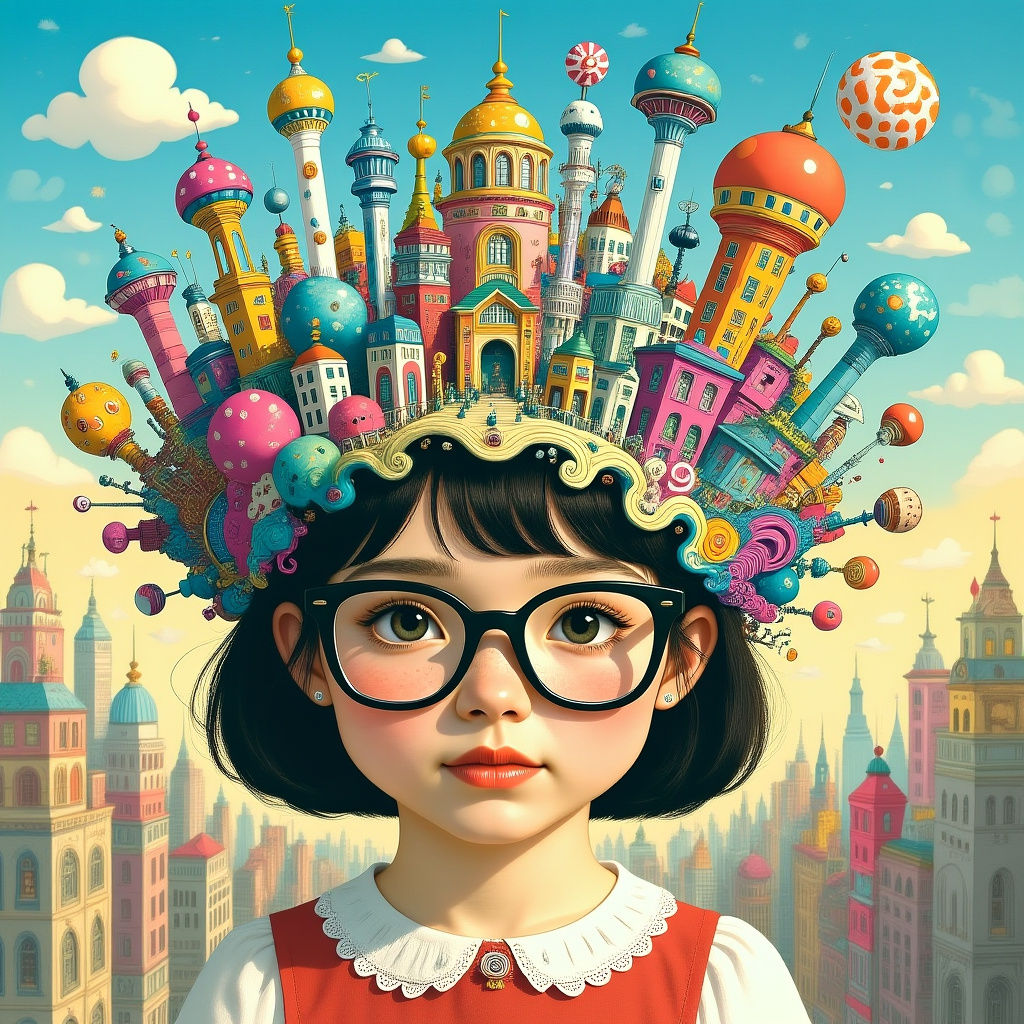Child's Face with Fantasy Cityscape Crown