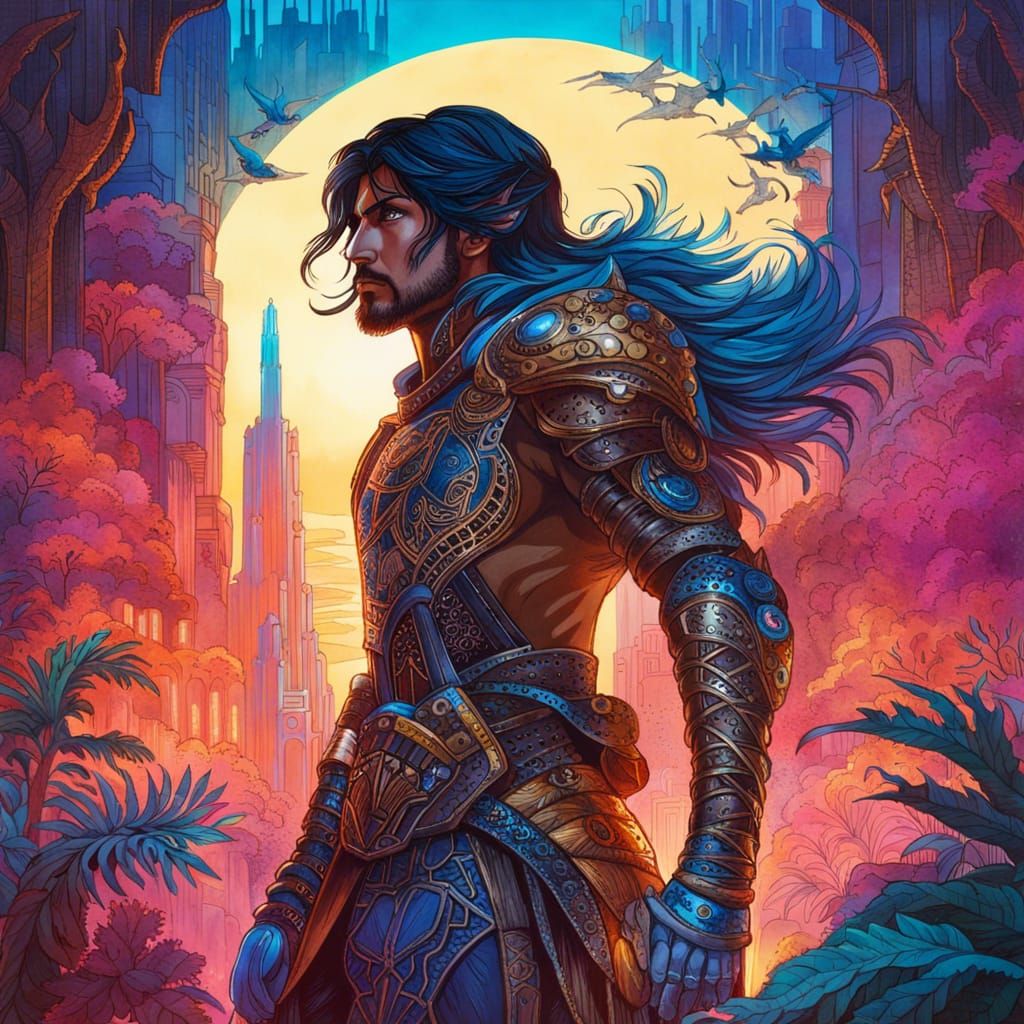 Futuristic Prince of Persia Warrior in Cyberpunk Style