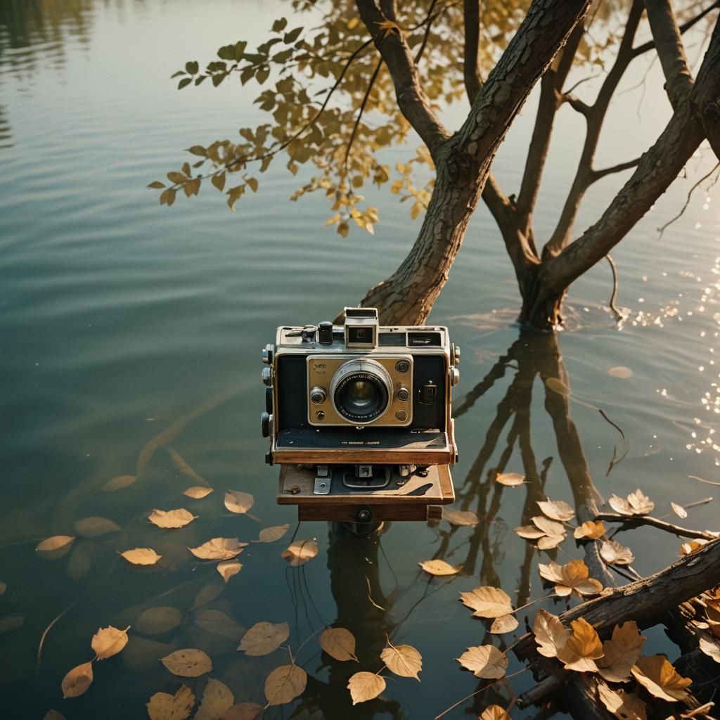 Serene Lake Framed by Rustic Hands in Golden Hour
