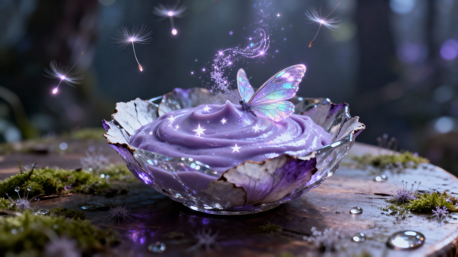 Ethereal Lavender Pudding with Starlight Reflections