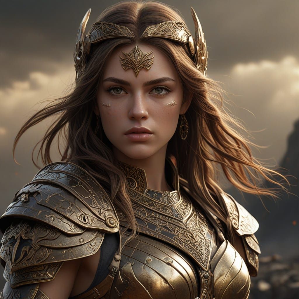 Rebecca as Goddess of War in Bronze Armor