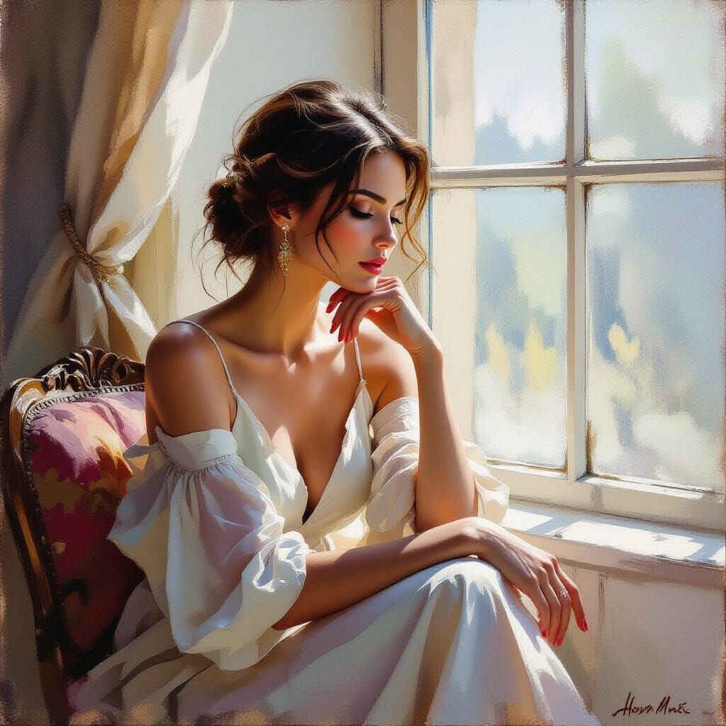 Woman by Window with Heavy Impasto Textures