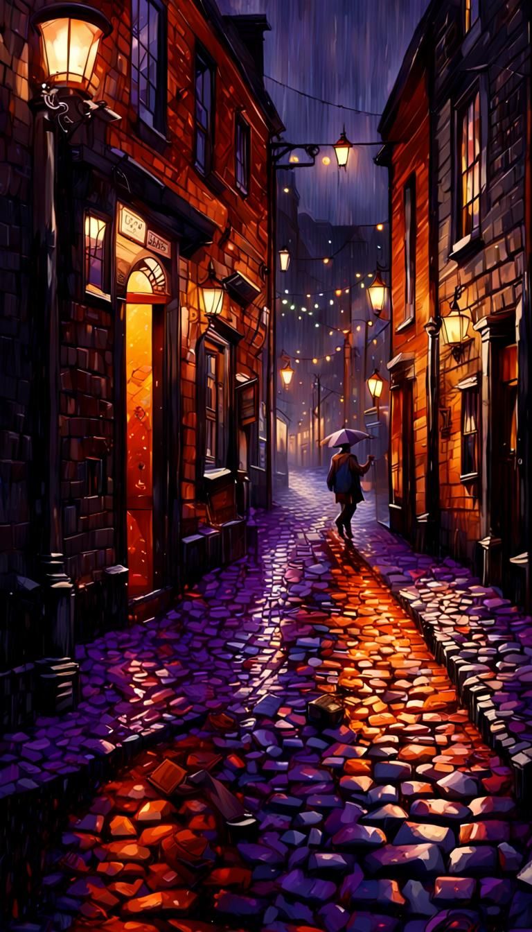 Rainy Night Whiskey Stagger in Hyperrealistic Splash Art