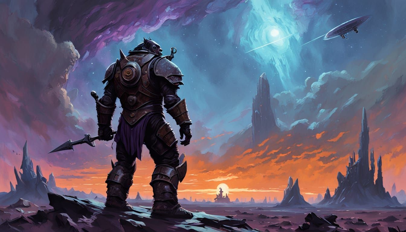Orc Warrior on Alien Planet in Oil Painting Style