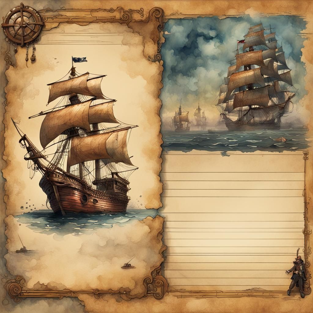 Pirate Treasure Map on Journal Page in Watercolor