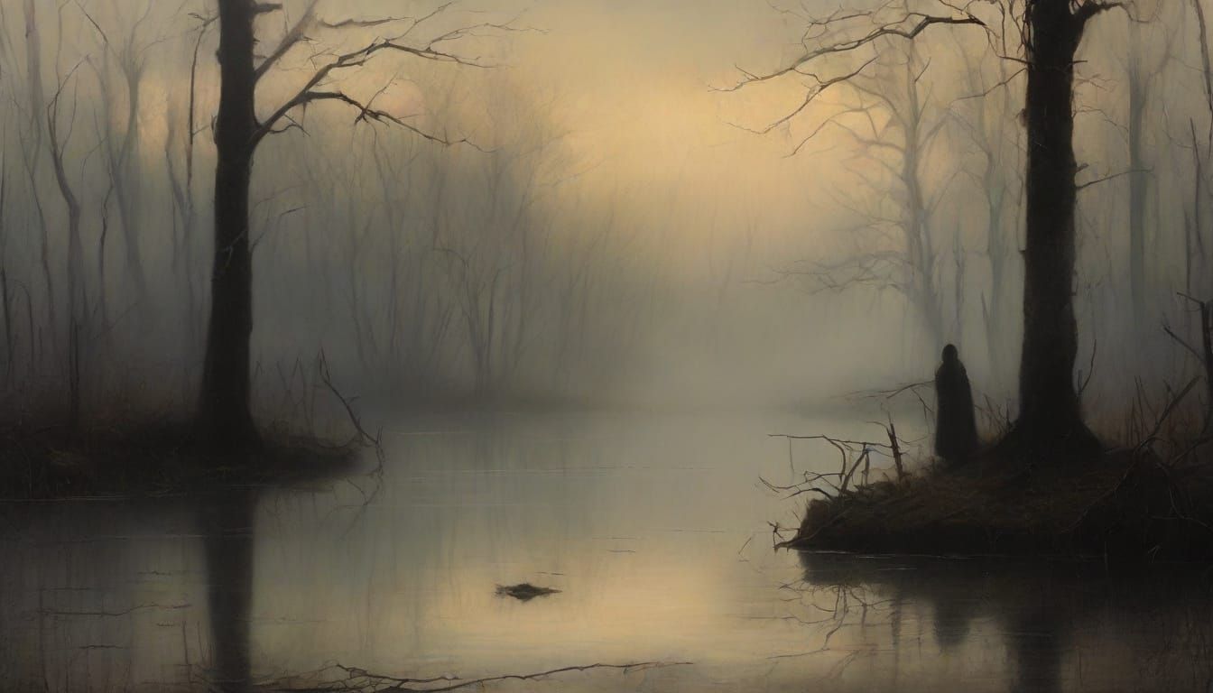 Haunting Swamp with Woman, Goya-Inspired Oil Painting