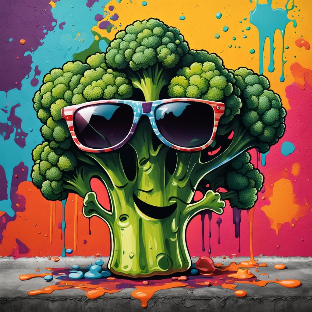 Broccoli with Sunglasses in Graffiti Street Art