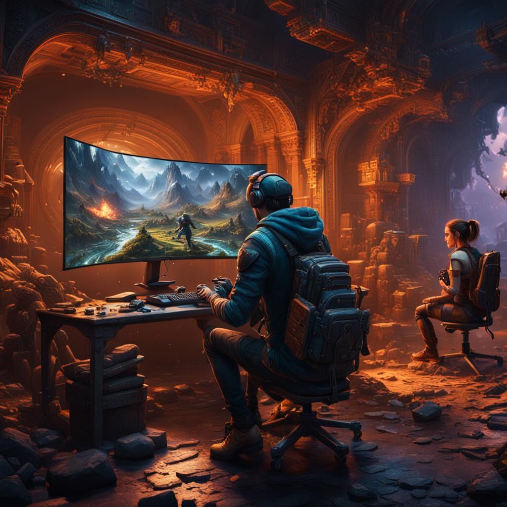 Gaming Duo in Detailed Fantasy Art