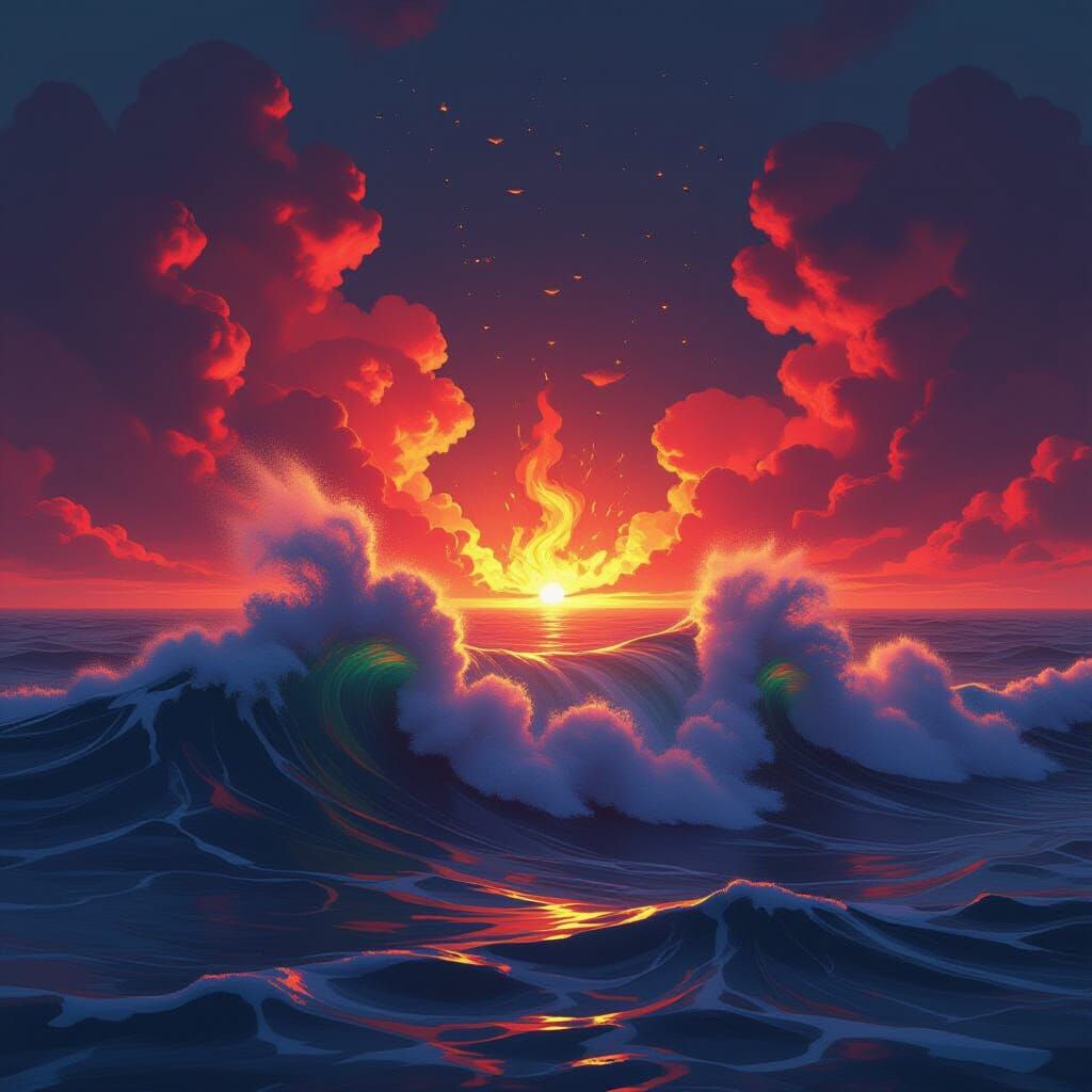 Inferno Waves: A Futuristic Vision in Fiery Red