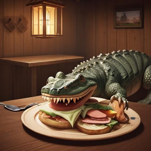 Crocodile Breakfast: Sandwich and Cocoa in Realistic 4K