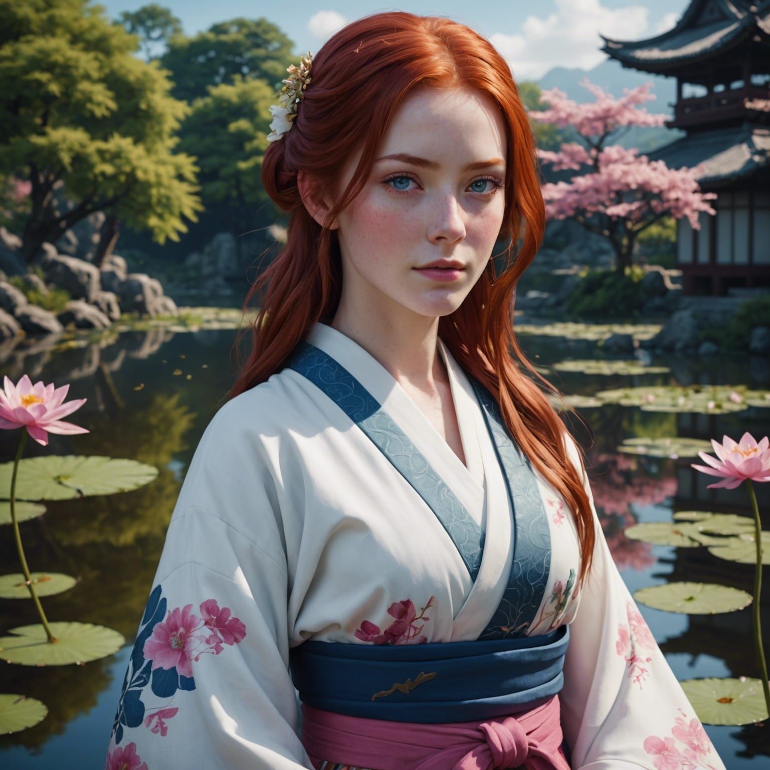 Woman in White Kimono, Fantasy Concept Art