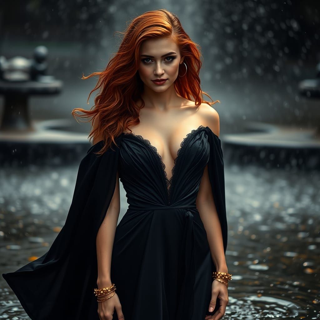 Surreal Wet Goddess in a Dark, Mystical Landscape