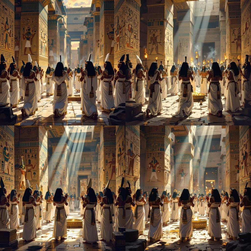 Pharaoh Temple Priests Praying