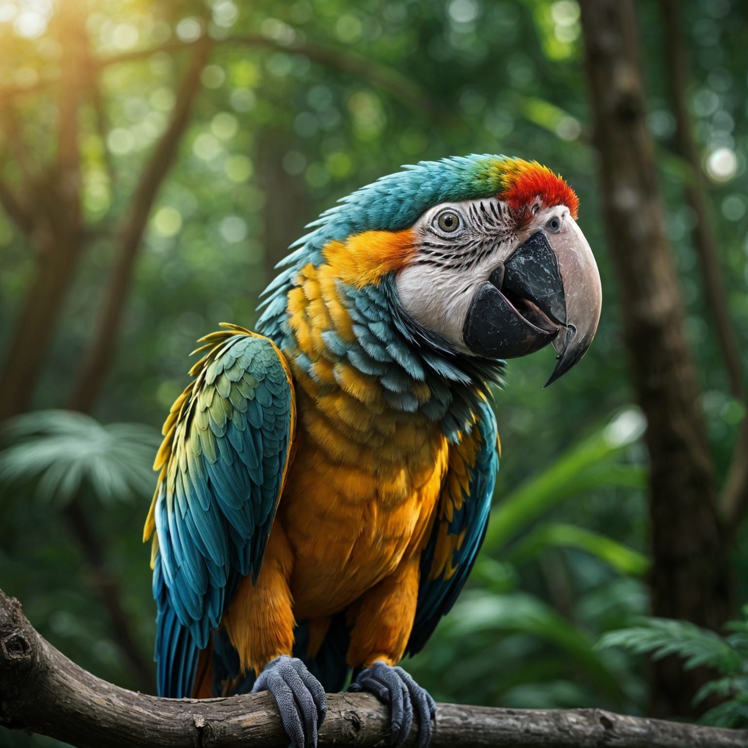 Majestic Macaw Bird in Summer Forest