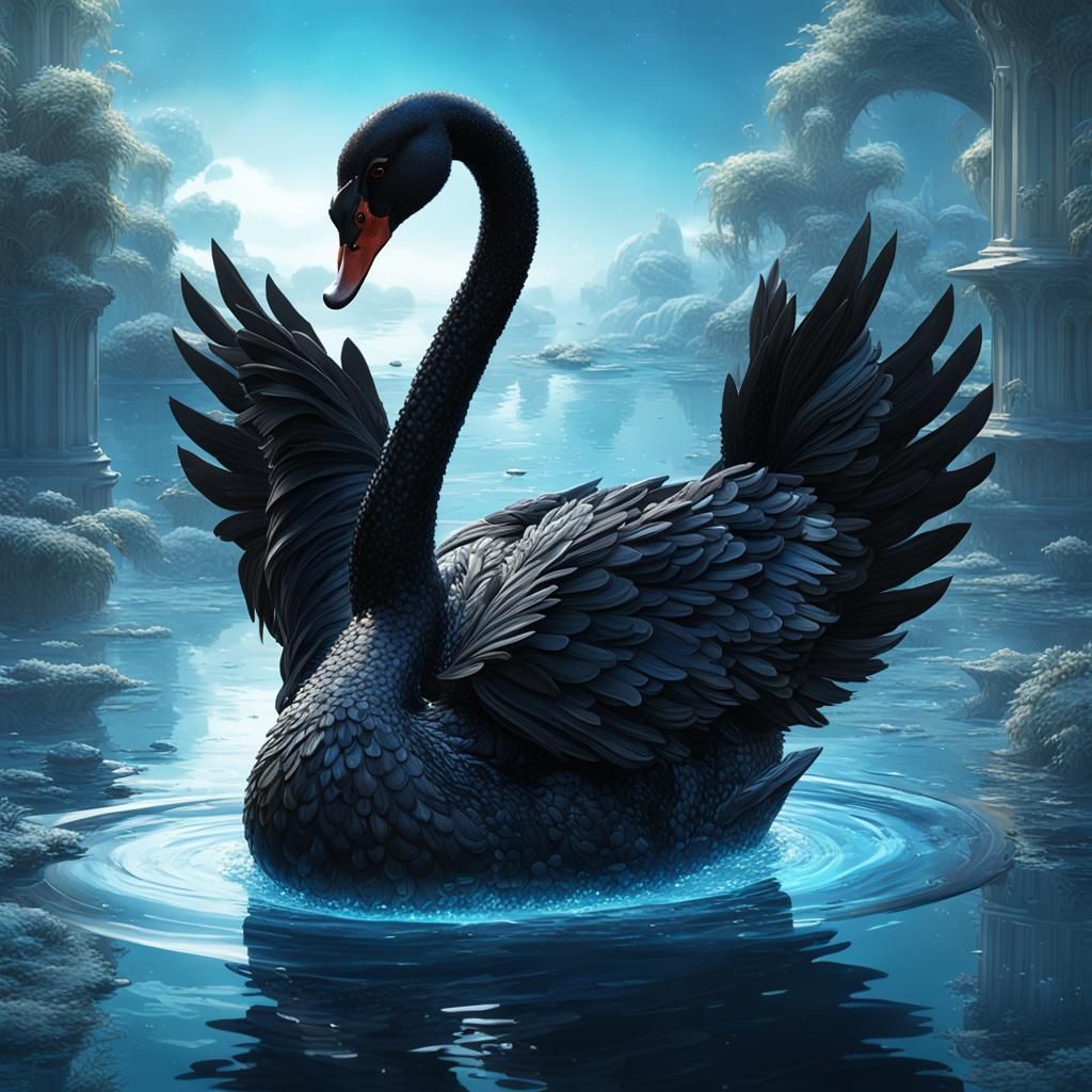 Black Swan in Blue Water: Dark Fantasy Concept Art