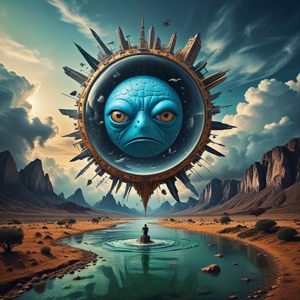 Surreal Cityscape at Dusk with Bridges and Towers