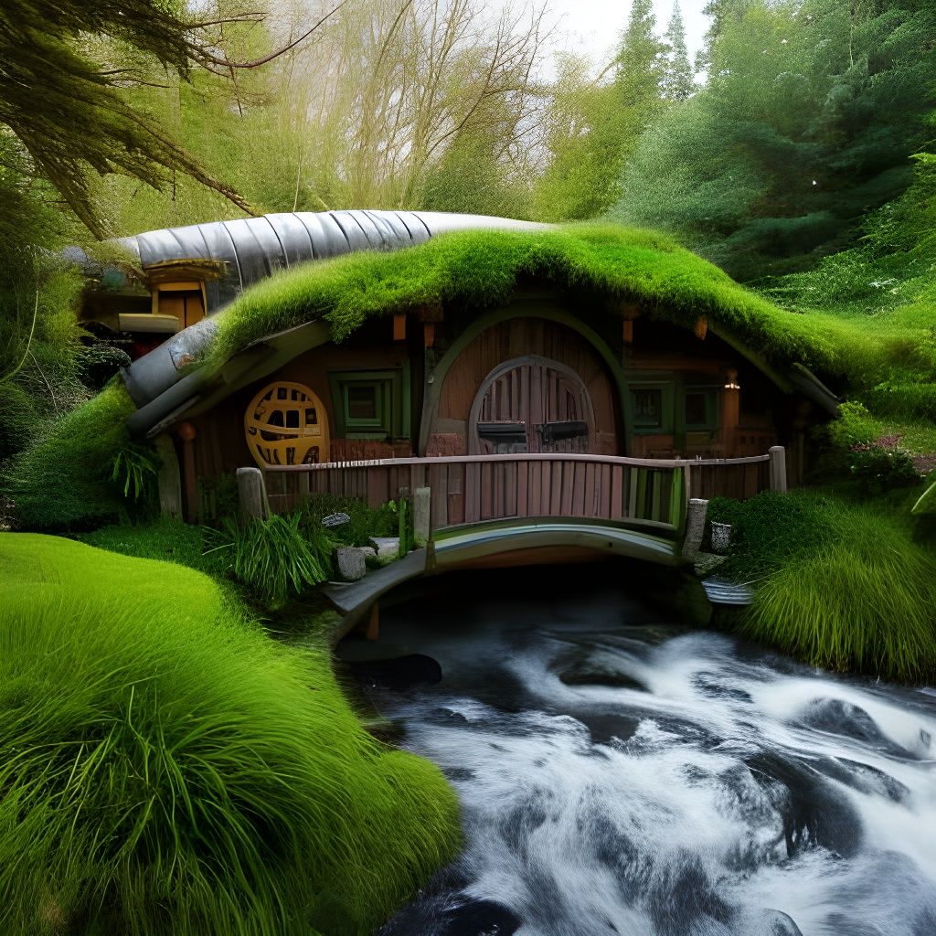 Charming Hobbit House with Bridge in Solarpunk Style