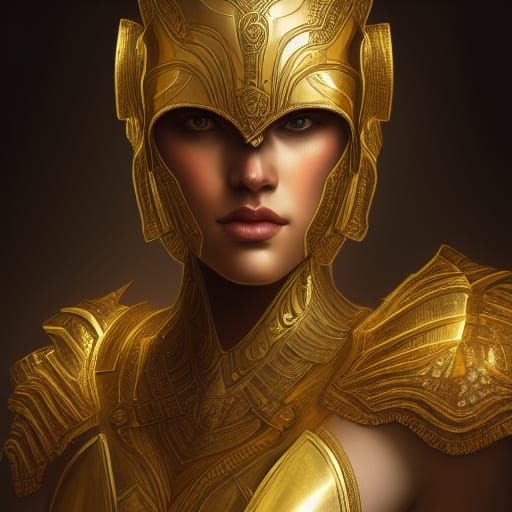 Woman in Gold Armor: Detailed 8K Portrait