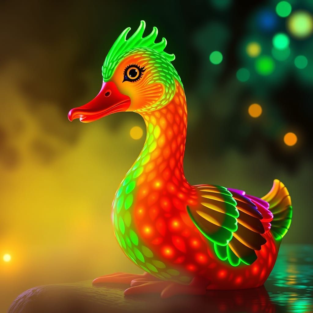Neon Alebrije Duck in High Contrast Photography