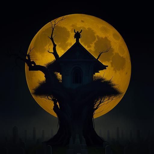 Cemetery Under Yellow Moon, Sinister Horror Scene