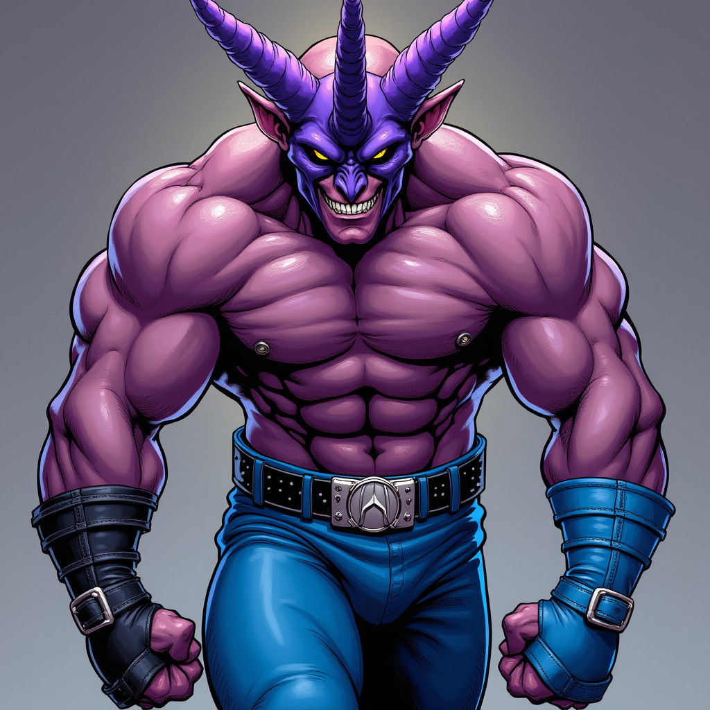 Evil Wrestler with Unicorn Mask in Comic Book Style