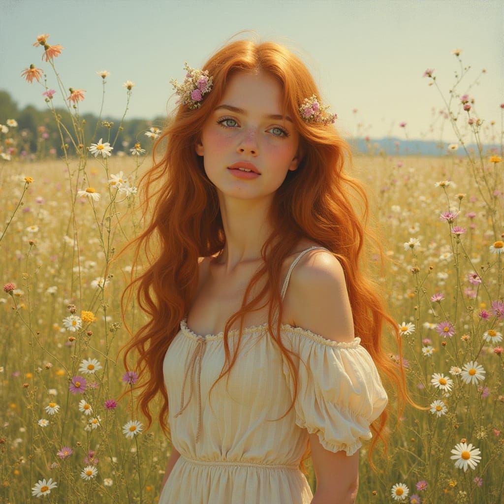 Bohemian Woman in Meadow: Painterly Style