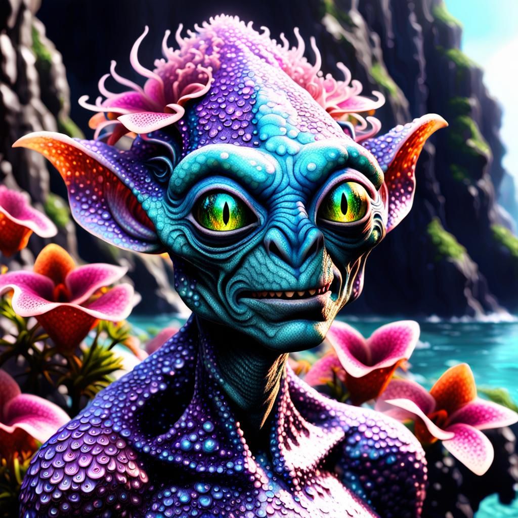 Otherworldly Alien-Hybrid in Japanese Garden