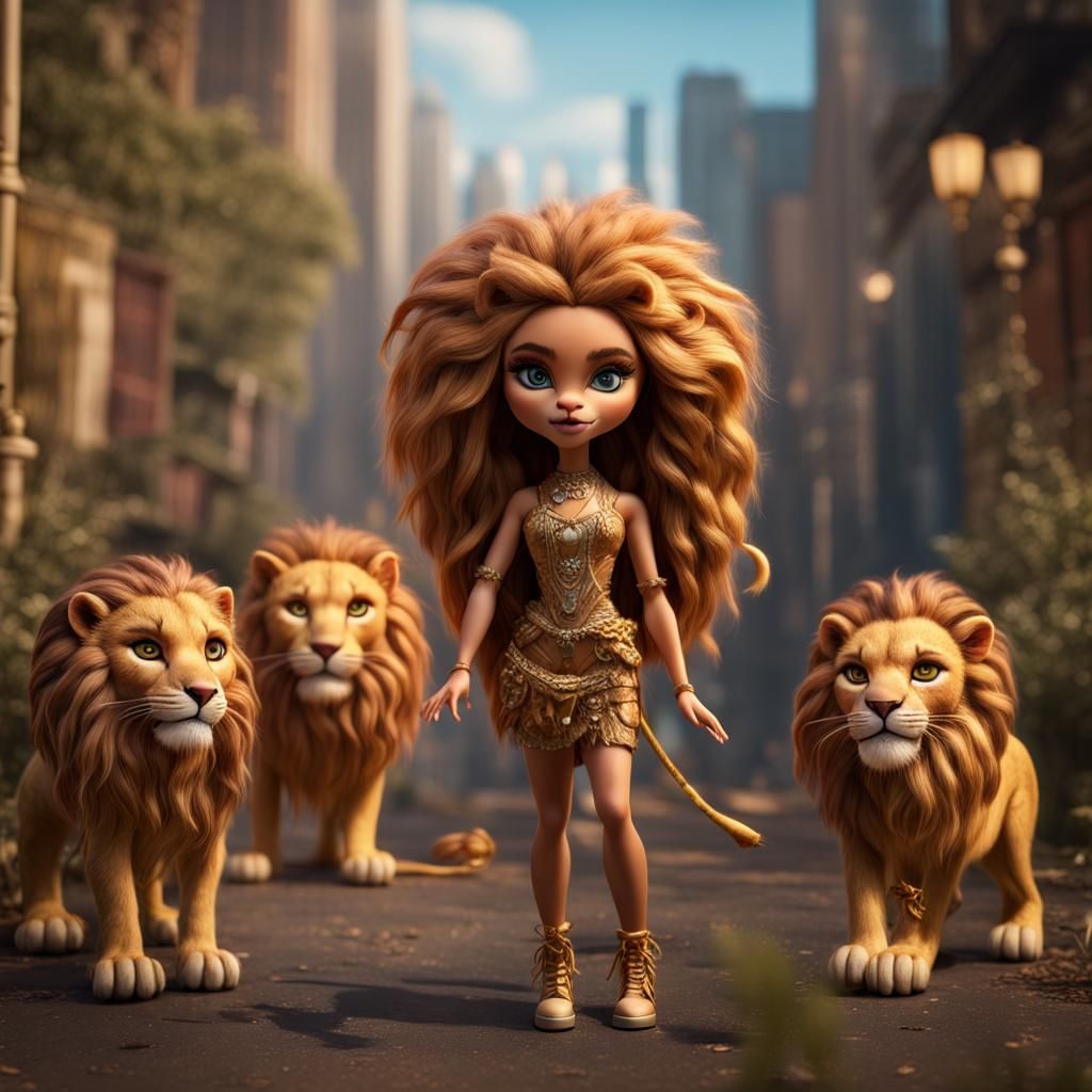 Hyperrealistic Bratz Doll as Lion Lady