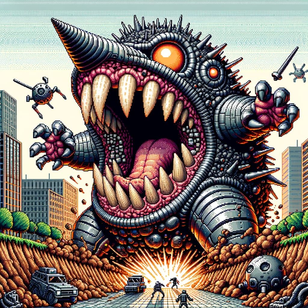 Angry Cyborg Mole Bursts from Underground: 8-bit Style