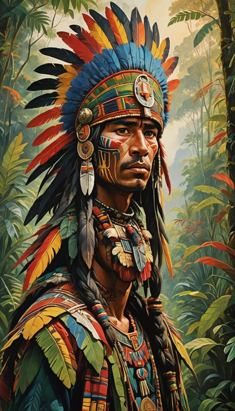 Inca Warrior Portrait in Fauvist Expressionism