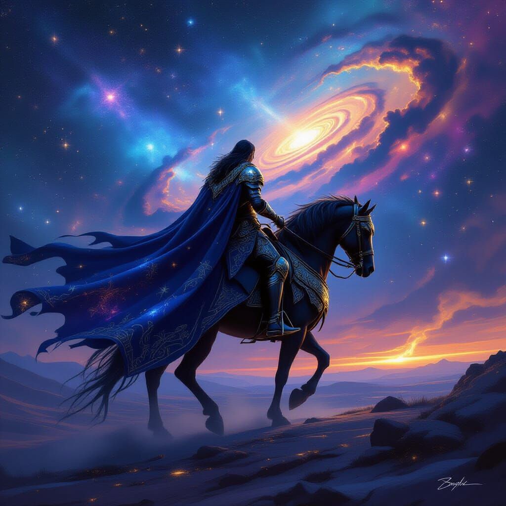 Knight in Cosmic Nebula, Epic Fantasy Concept Art