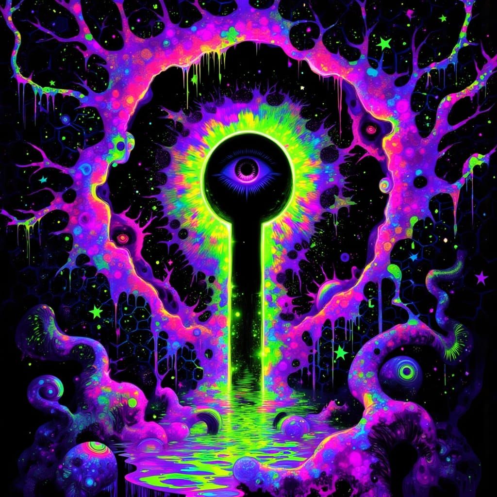 Psychedelic Wizard Peering Through Melting Keyhole