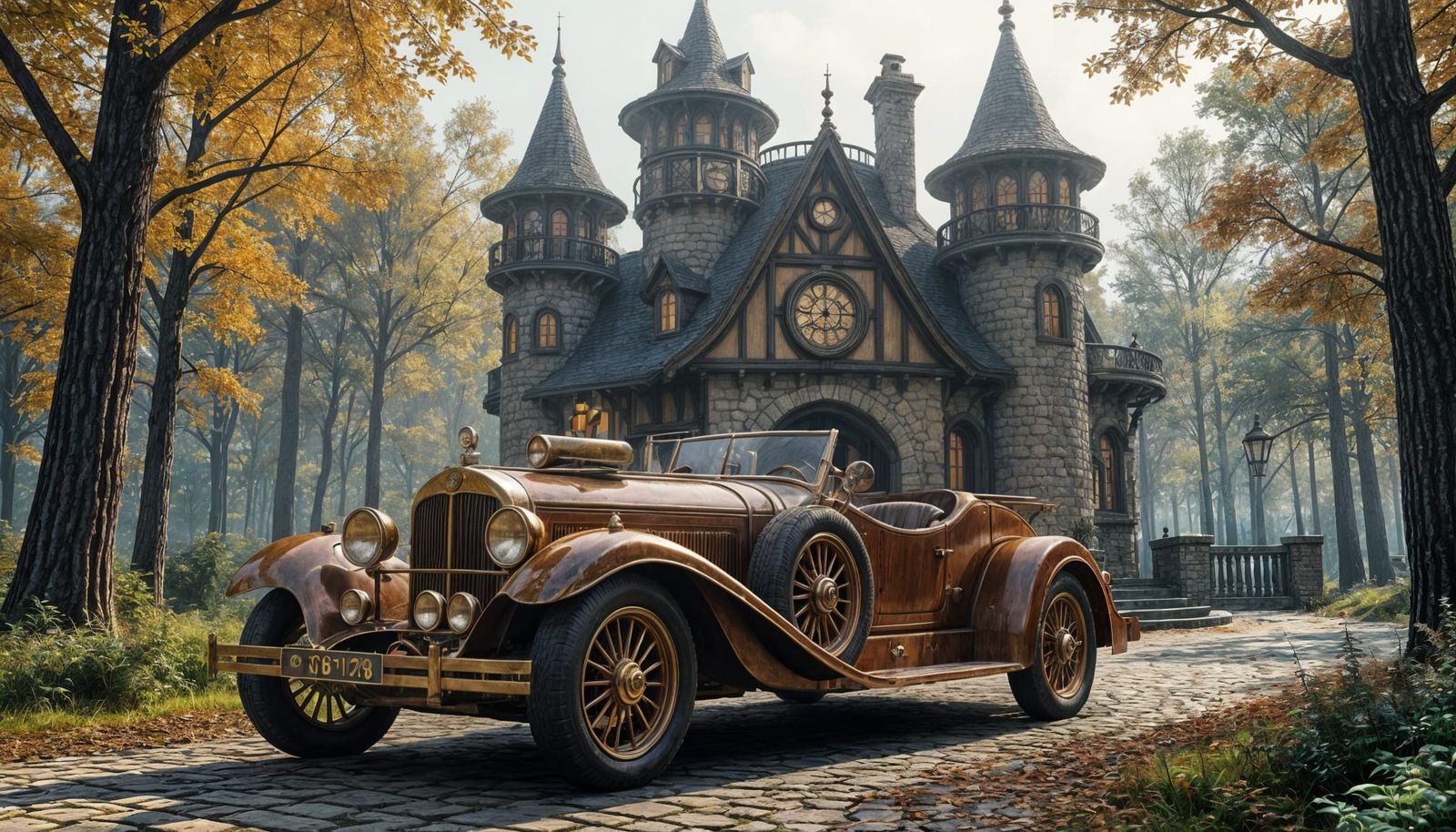 Steampunk Car Before Elven Cottage