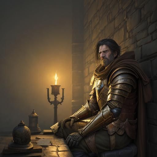 Tired Hero Resting in Stylized Realism