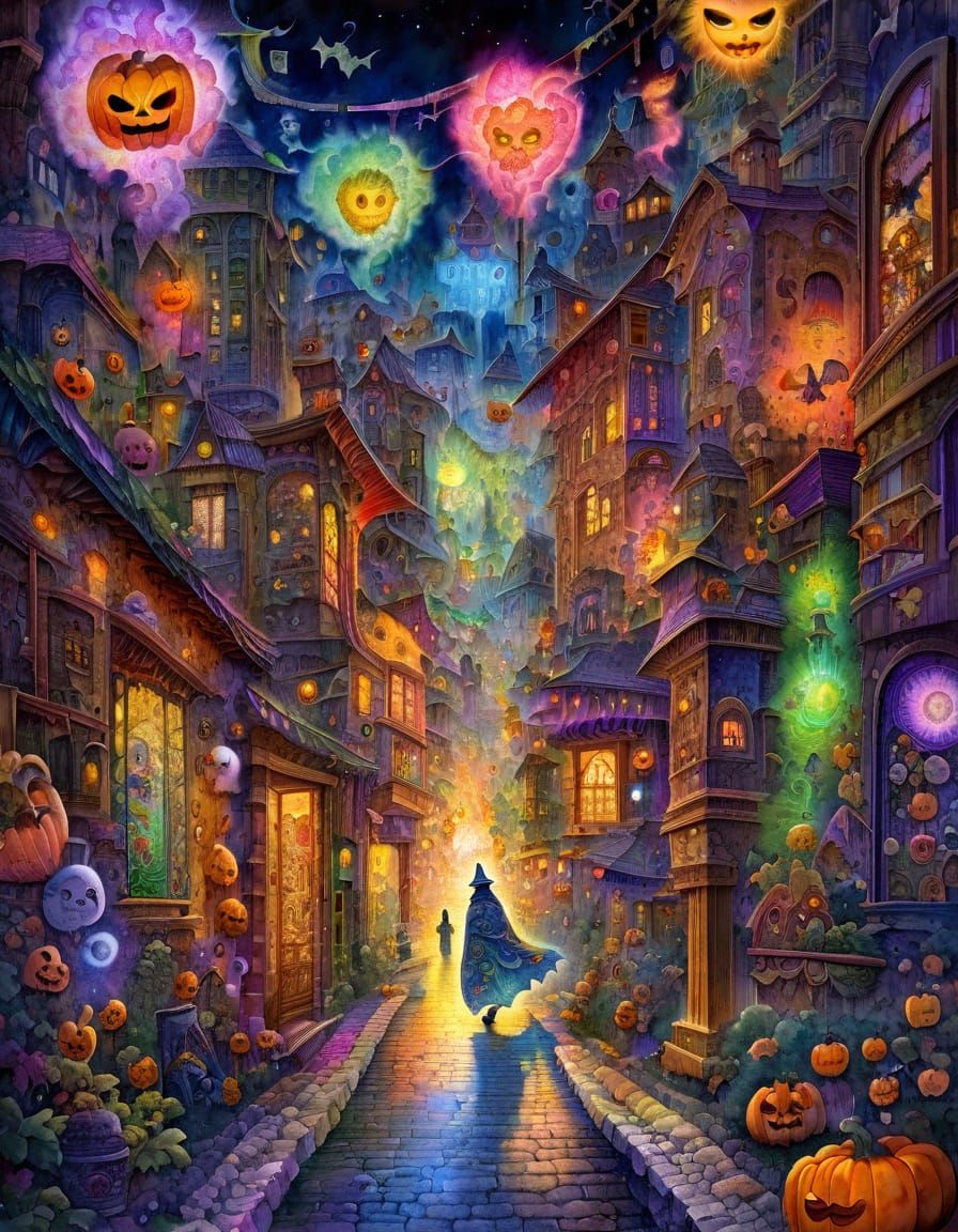 Eerie Samurai Ghost on Halloween Streets