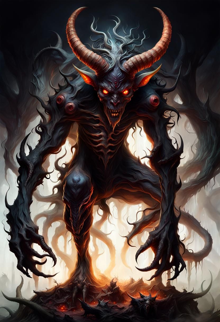 Shadow Monster with Horns in Digital Art Style