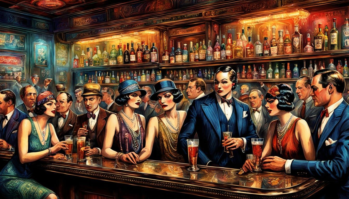 Roaring 20s Speakeasy: Hyper-Realistic Digital Embossed Art