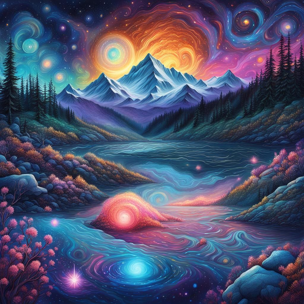 Cosmic Night in Alaska: Holographic Astral Illustration