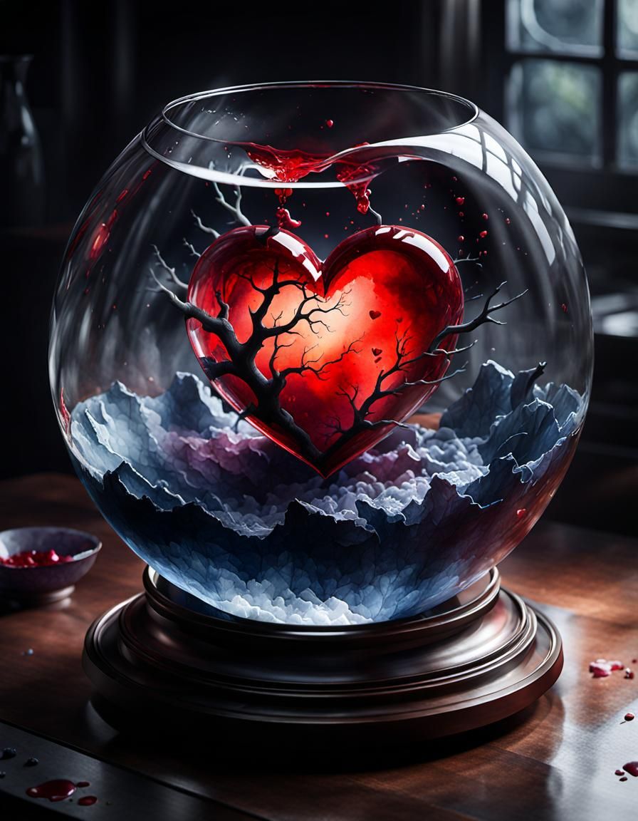 Broken Heart Trapped: Washed-Out Watercolour Art