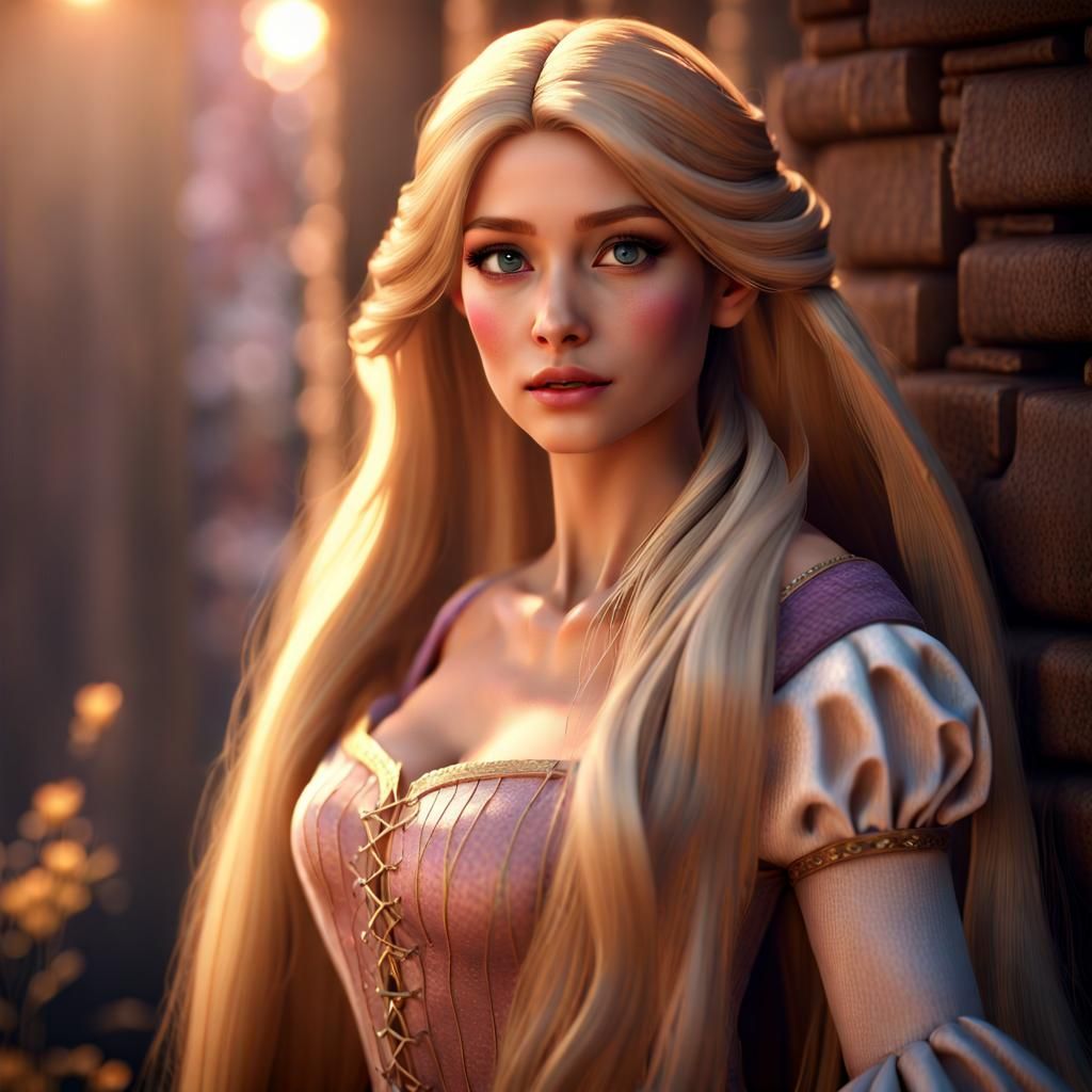 Enchanting Princess with Long Hair in 3D Render