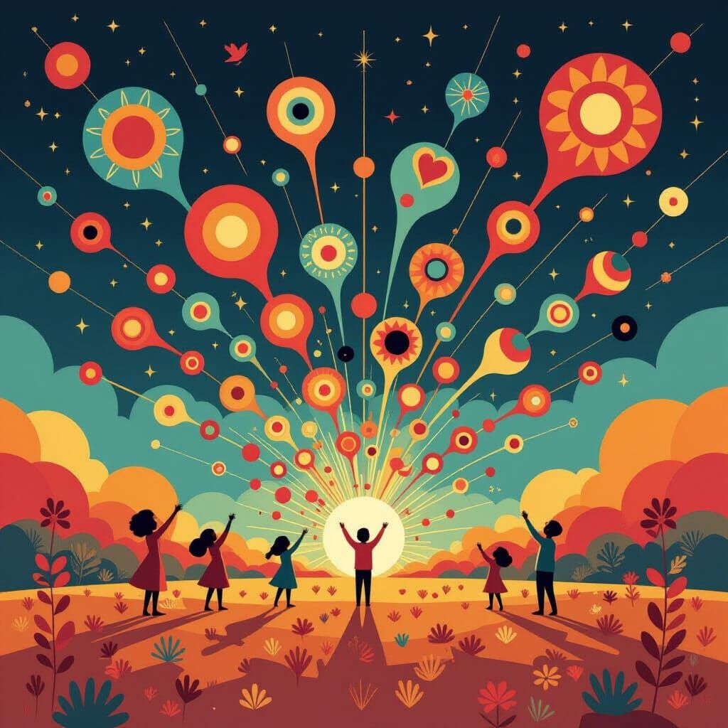 Abstract Dreamscape with Vibrant Figures and Luminous Colors