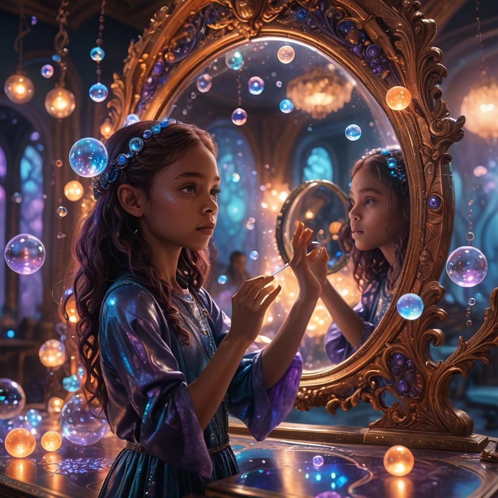 Alien Girl in Ornate Mirror, Matte Painting