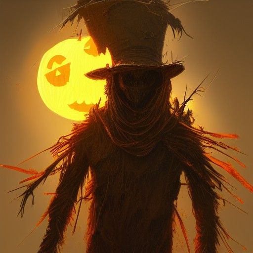 Glowing Pumpkin Scarecrow: Hyperdetailed Digital Art