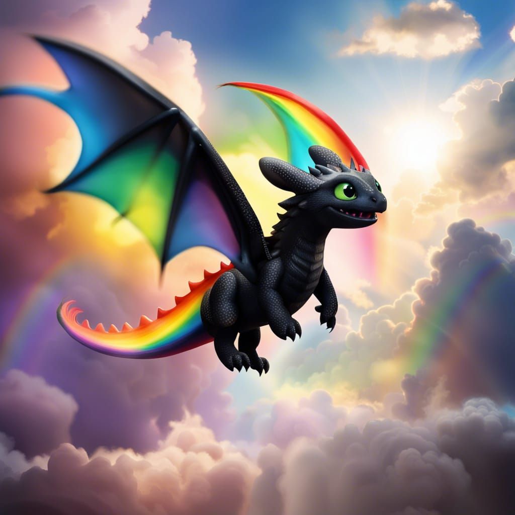 Nightfury Dragon Flies over Rainbow