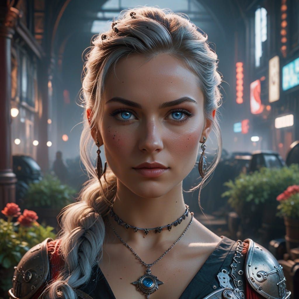 Steampunk Warrior in Crimson: Hyperrealistic Concept Art