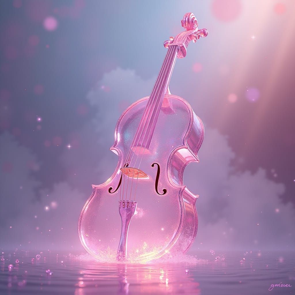 Crystal Pink Cello with Waterfalls in Ethereal Mist