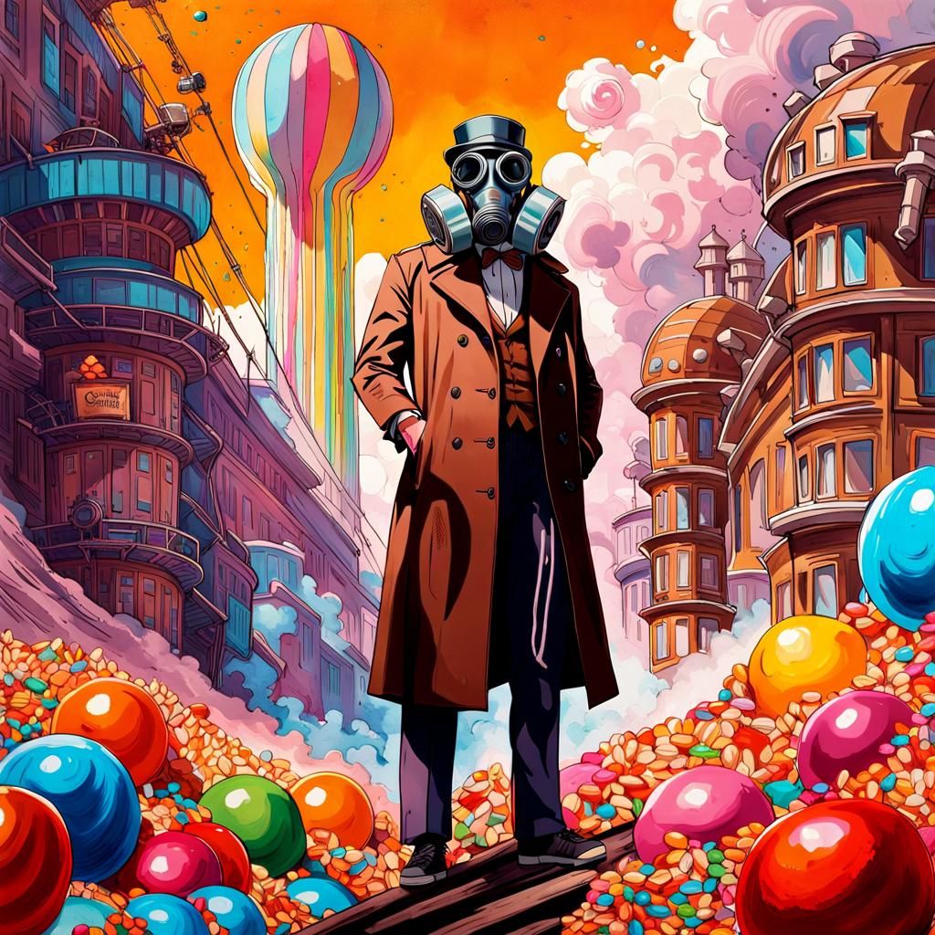 Willy Wonka in a Candy Wonderland, Watercolor Style