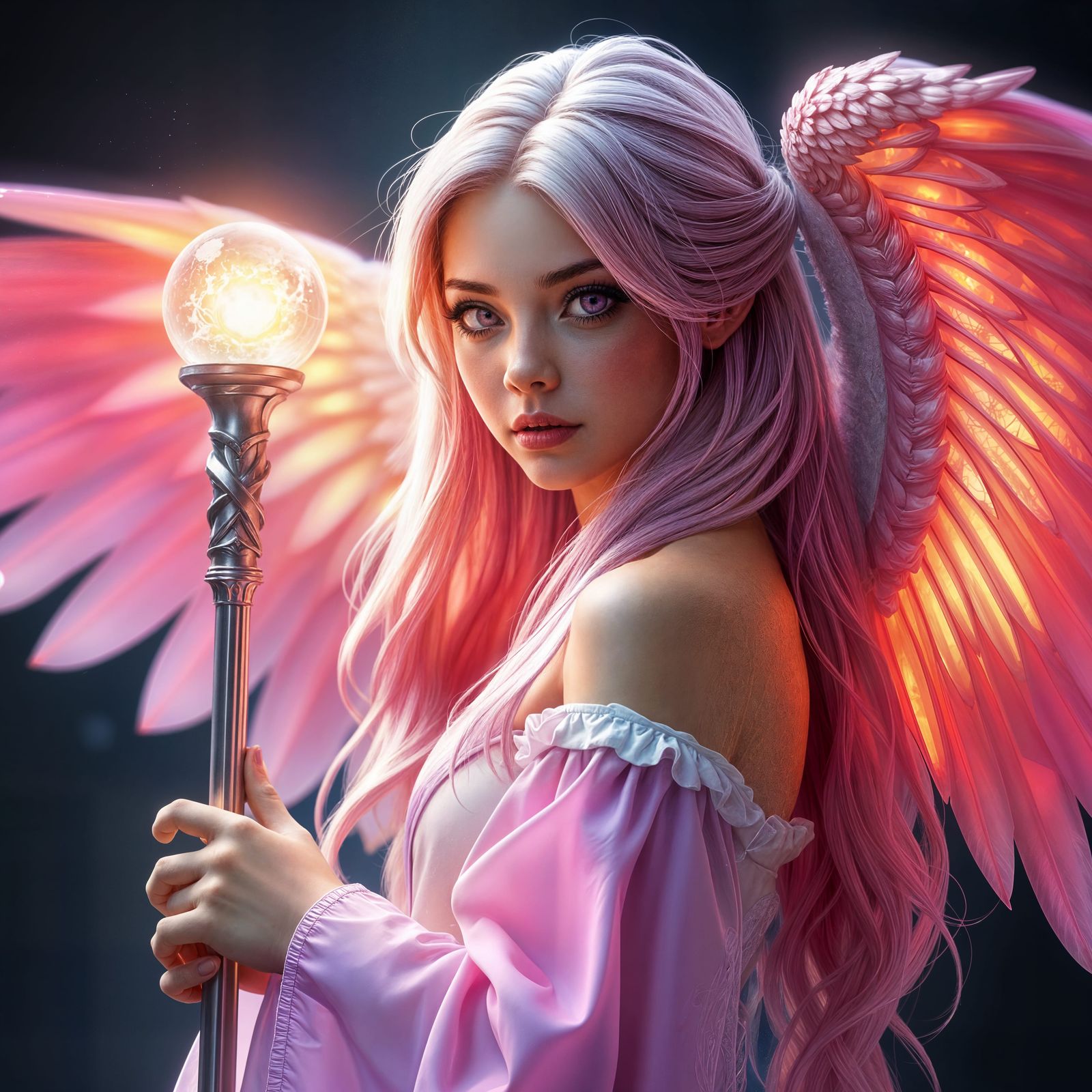 Ethereal Wizardess Unfurls Iridescent Wings in a Dreamlike R...